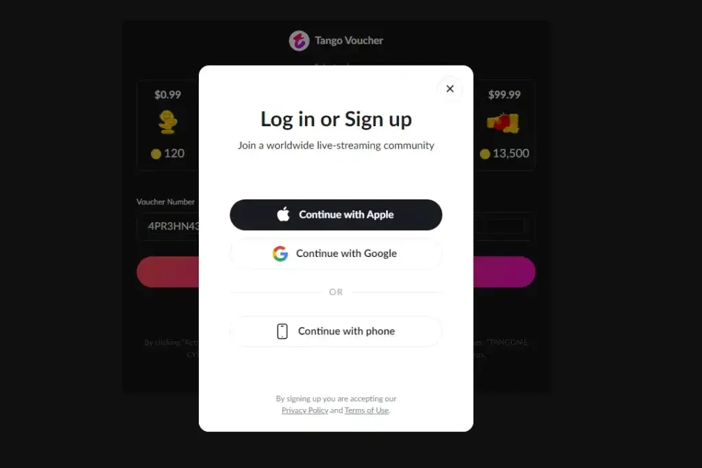 How to redeem Tango Coins: