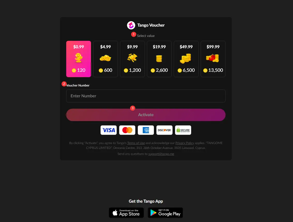 How to redeem Tango Coins: